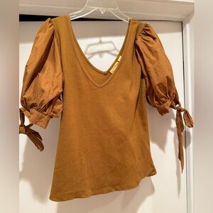 Anthropologie Maeve Mustard Puff Sleeve Blouse